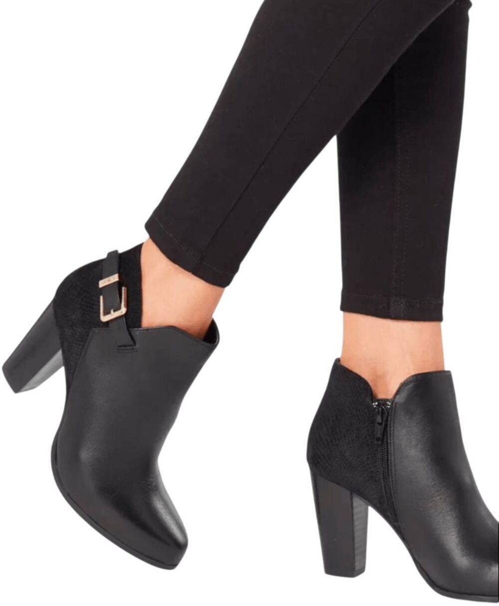 DUNE LONDON Oaklee Black Side Buckle Block Heel Ankle Boot Size 38